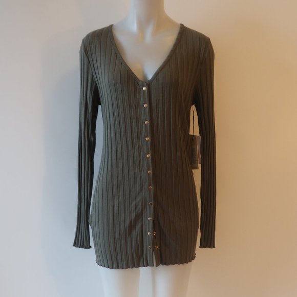 NWT Womens Nation Ltd. Nori Olive Green Ribbed Long Sleeve Dress L * - Picture 2 of 10
